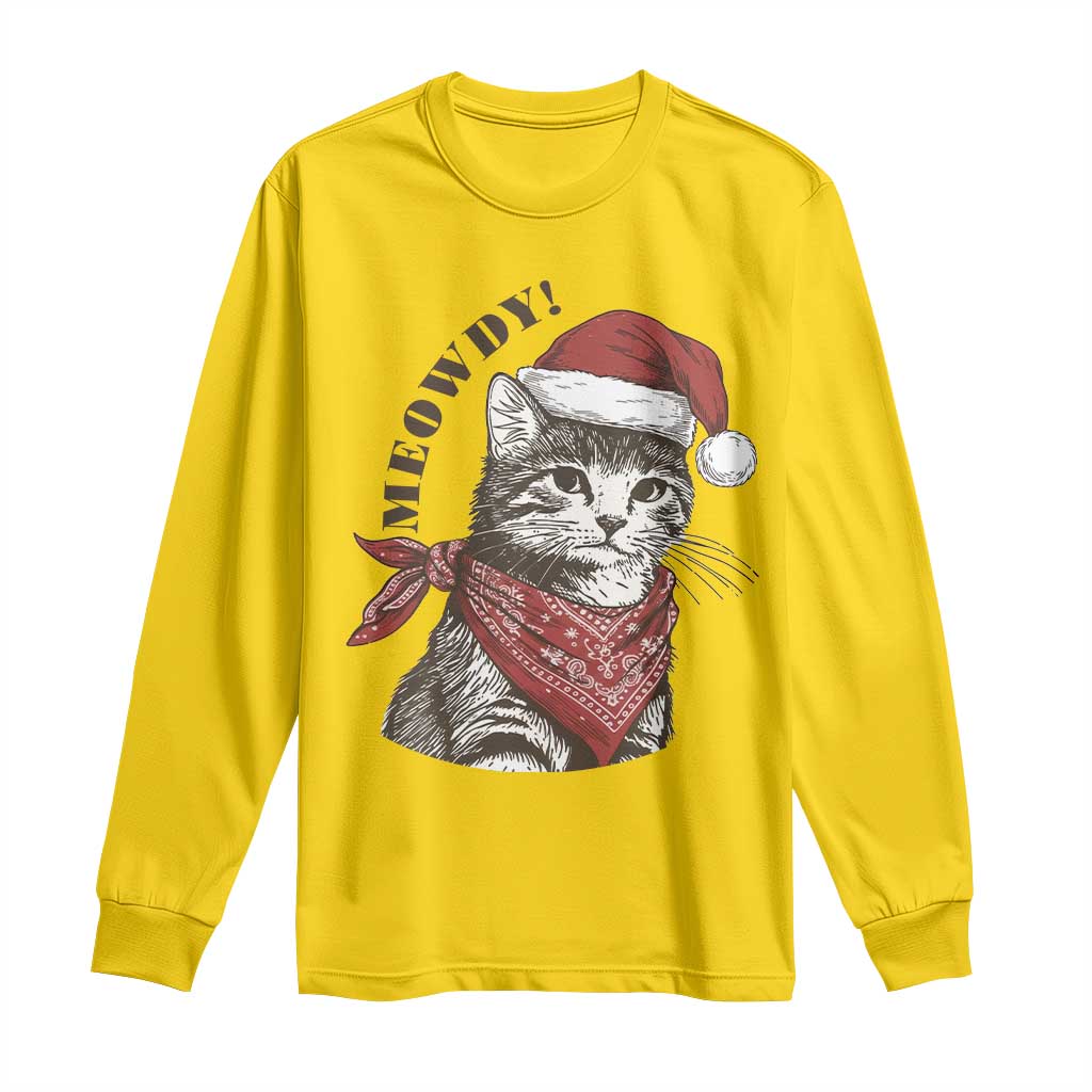 Cowboy Cat Christmas Long Sleeve Shirt Meowdy Western Rodeo - Wonder Print Shop