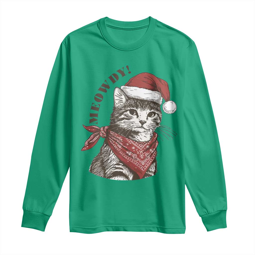 Cowboy Cat Christmas Long Sleeve Shirt Meowdy Western Rodeo - Wonder Print Shop