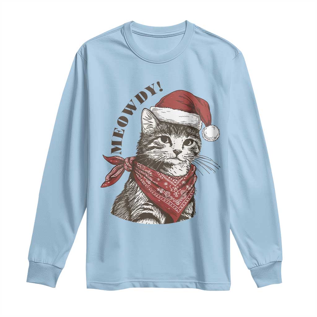 Cowboy Cat Christmas Long Sleeve Shirt Meowdy Western Rodeo - Wonder Print Shop