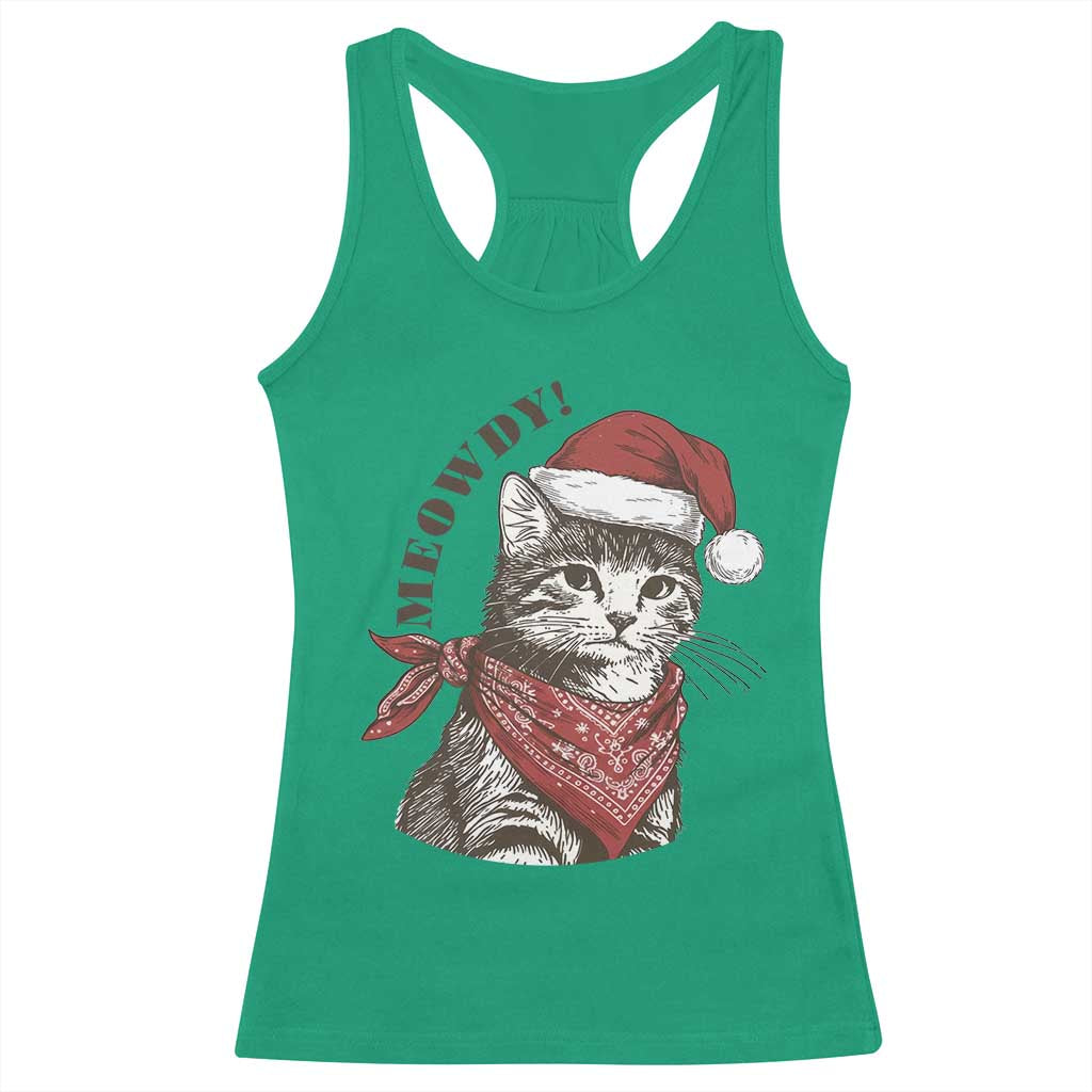 Cowboy Cat Christmas Racerback Tank Top Meowdy Western Rodeo - Wonder Print Shop