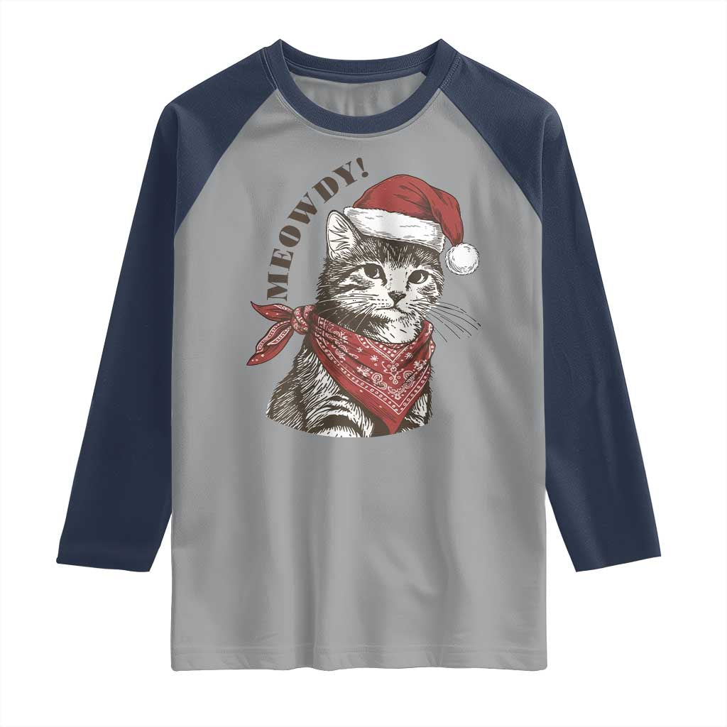 Cowboy Cat Christmas Raglan Shirt Meowdy Western Rodeo - Wonder Print Shop