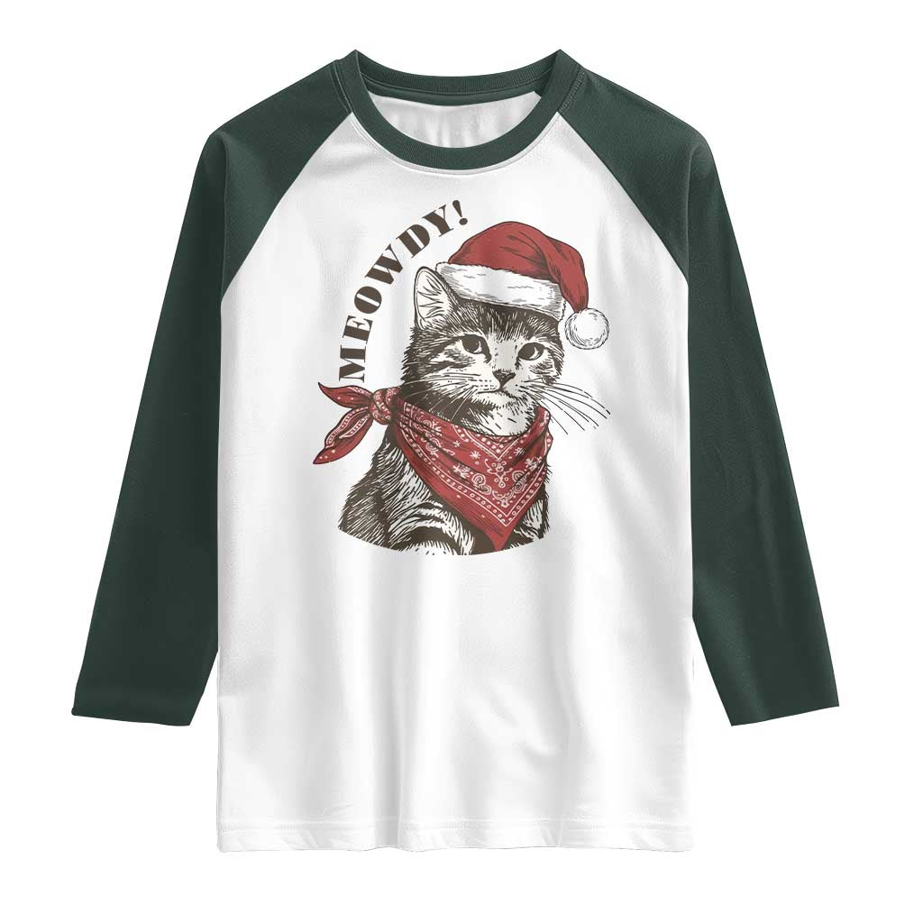 Cowboy Cat Christmas Raglan Shirt Meowdy Western Rodeo - Wonder Print Shop