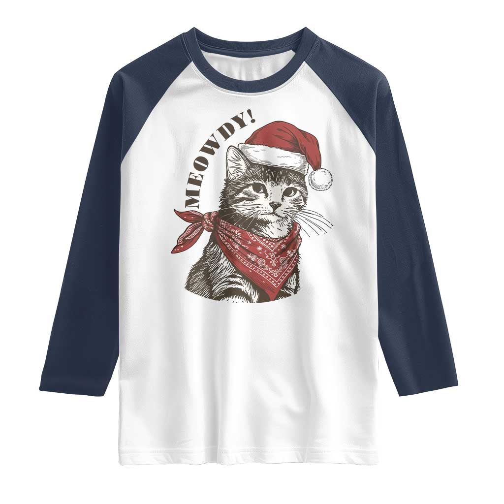 Cowboy Cat Christmas Raglan Shirt Meowdy Western Rodeo - Wonder Print Shop