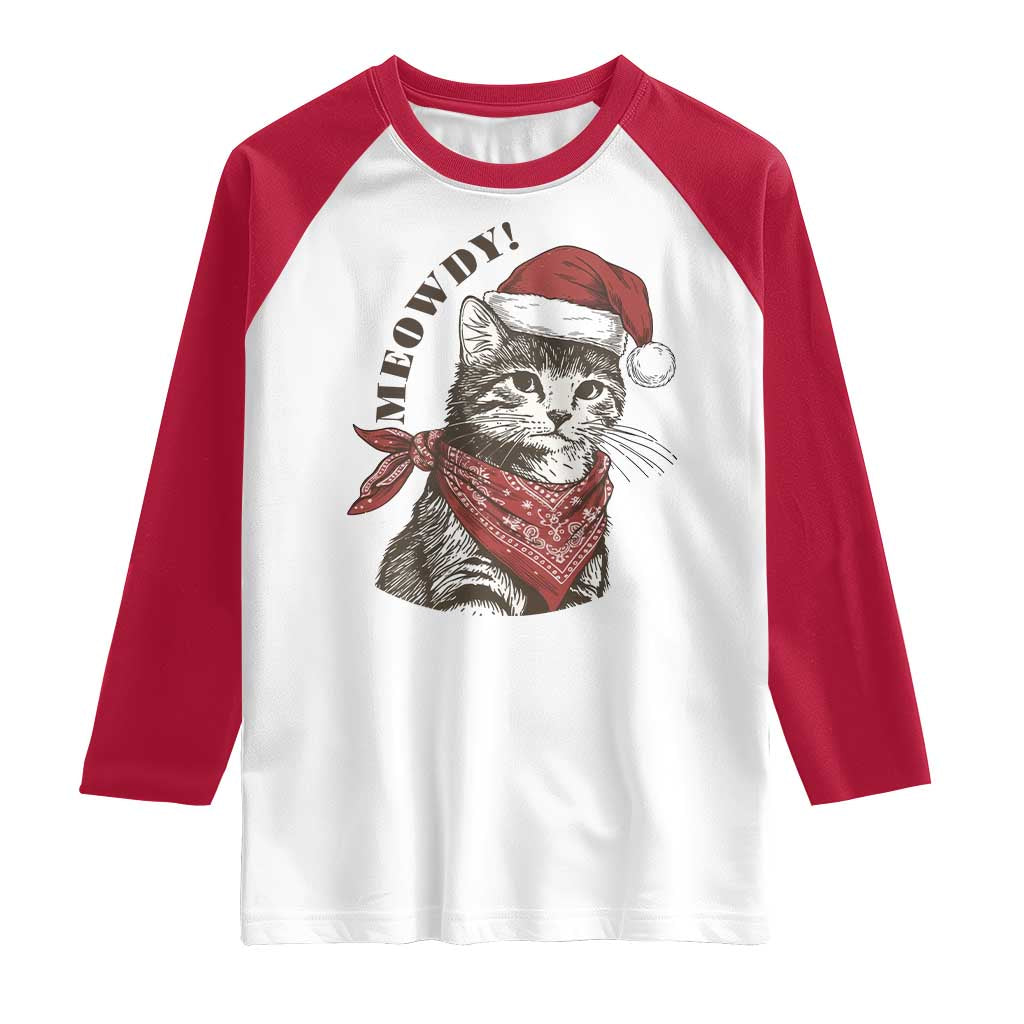 Cowboy Cat Christmas Raglan Shirt Meowdy Western Rodeo - Wonder Print Shop