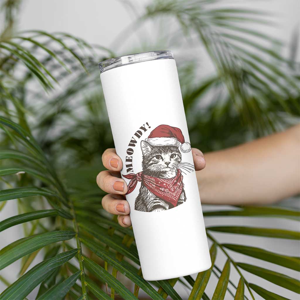 Cowboy Cat Christmas Skinny Tumbler Meowdy Western Rodeo - Wonder Print Shop