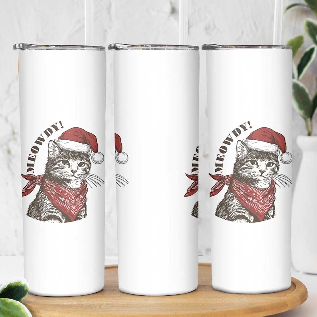 Cowboy Cat Christmas Skinny Tumbler Meowdy Western Rodeo - Wonder Print Shop
