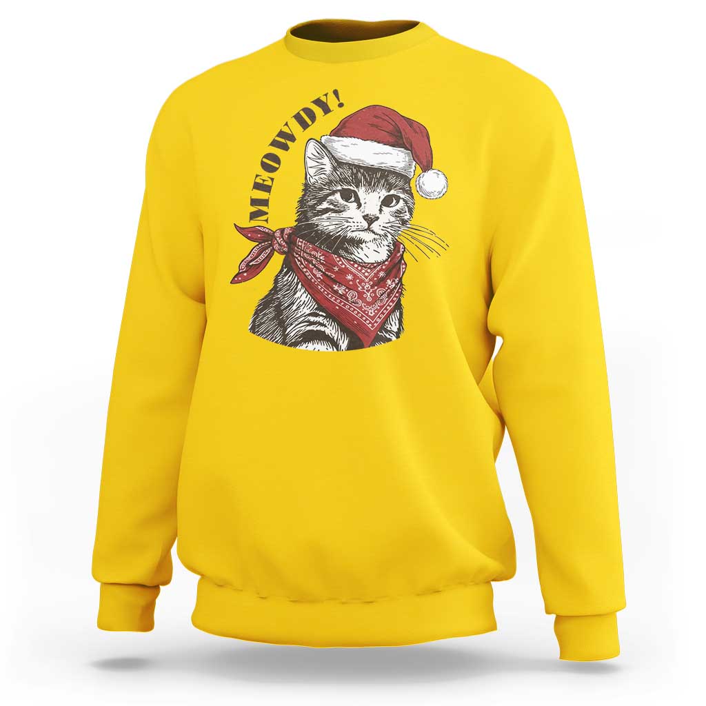 Cowboy Cat Christmas Sweatshirt Meowdy Western Rodeo - Wonder Print Shop