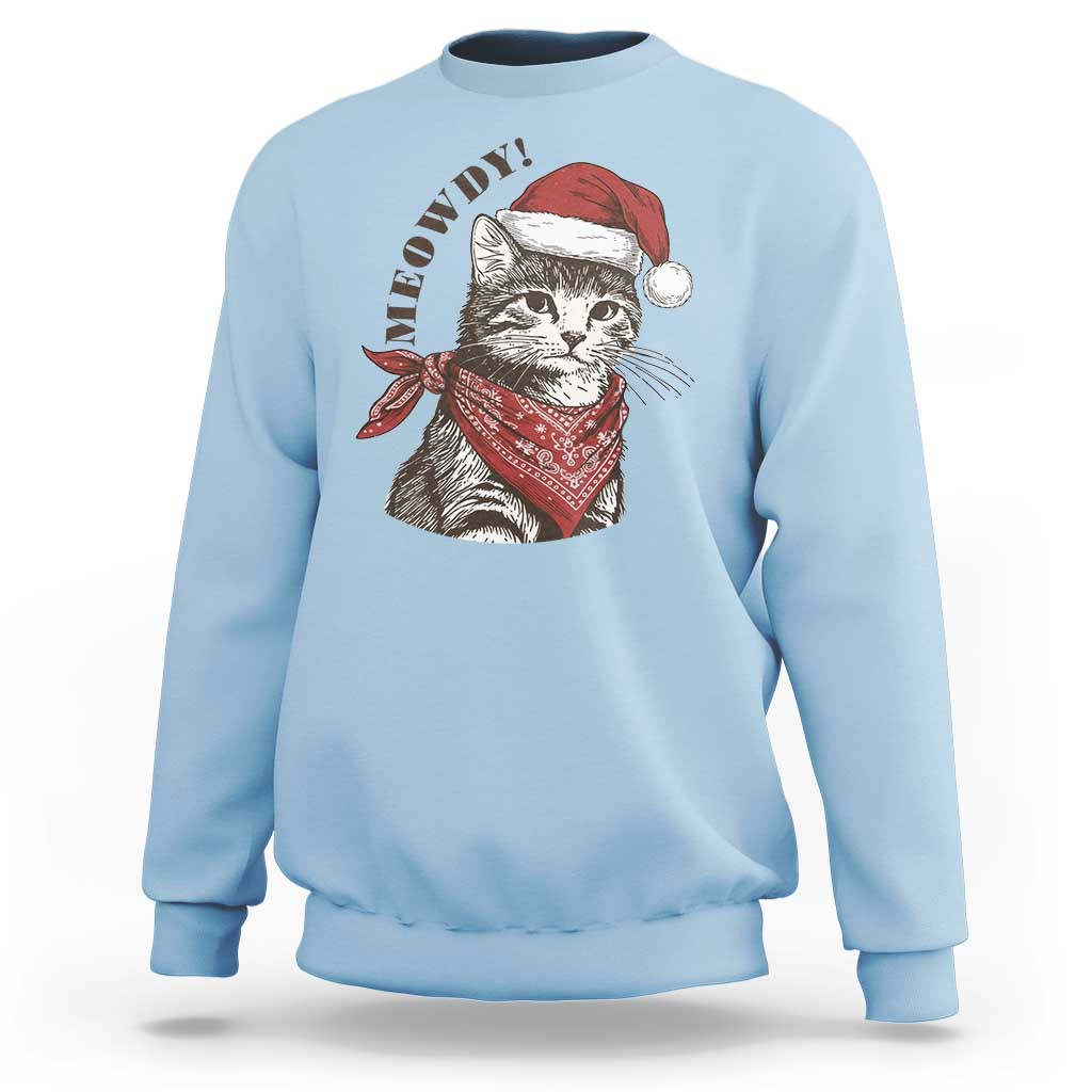 Cowboy Cat Christmas Sweatshirt Meowdy Western Rodeo - Wonder Print Shop