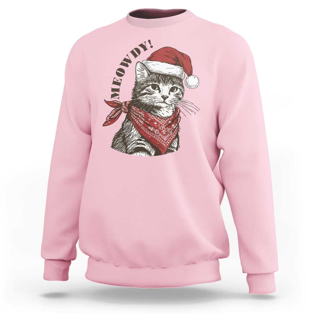 Cowboy Cat Christmas Sweatshirt Meowdy Western Rodeo - Wonder Print Shop