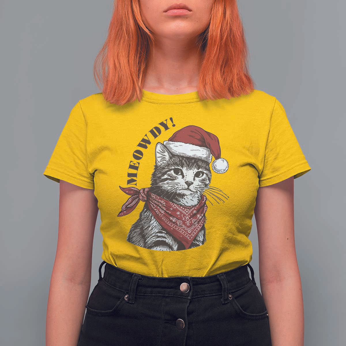 Cowboy Cat Christmas T Shirt For Women Meowdy Western Rodeo - Wonder Print Shop
