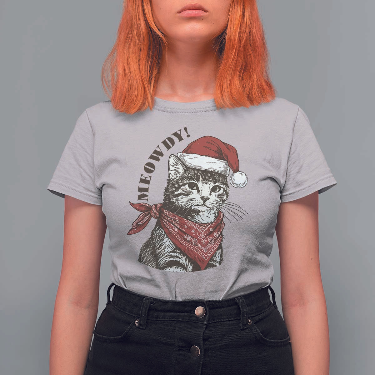 Cowboy Cat Christmas T Shirt For Women Meowdy Western Rodeo - Wonder Print Shop