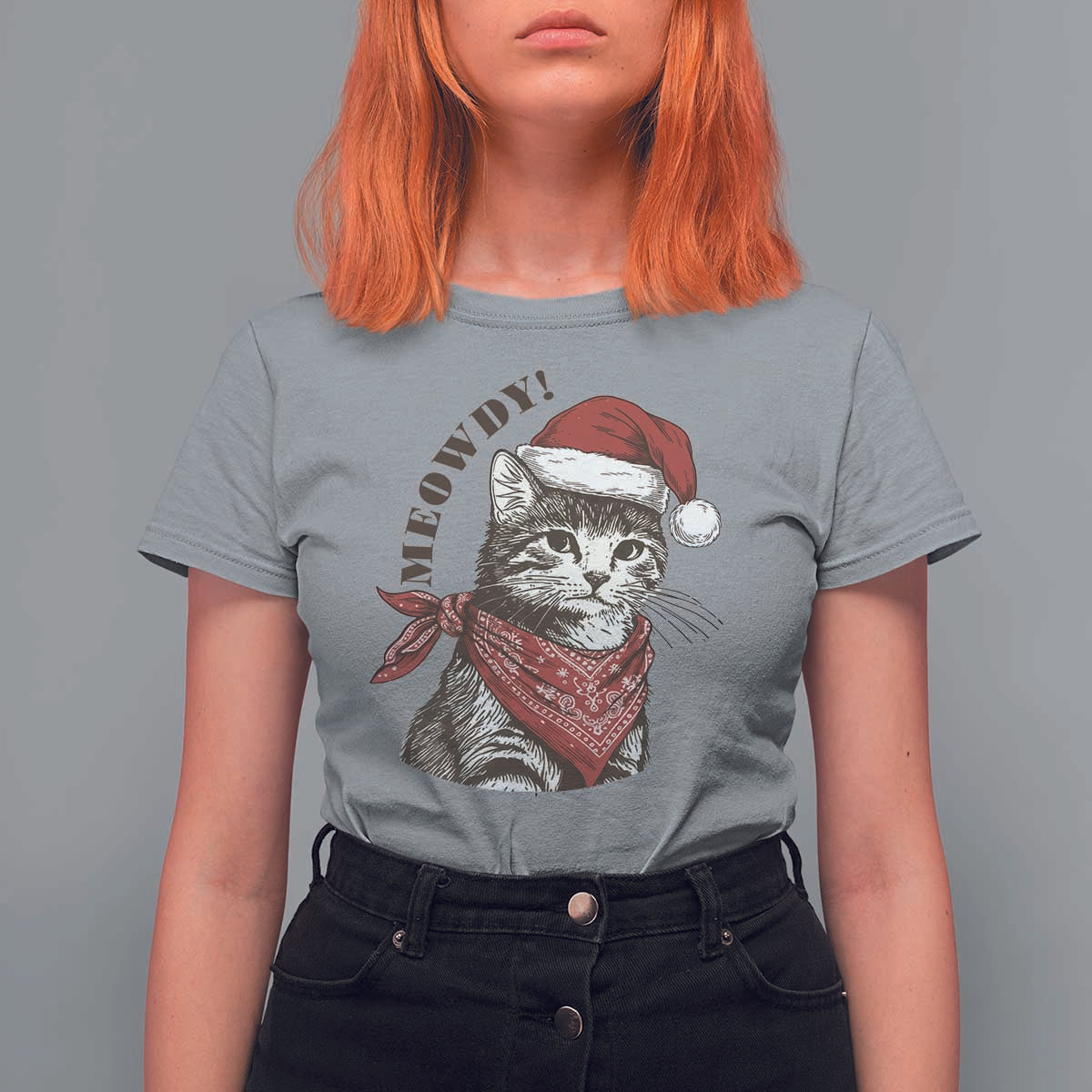 Cowboy Cat Christmas T Shirt For Women Meowdy Western Rodeo - Wonder Print Shop
