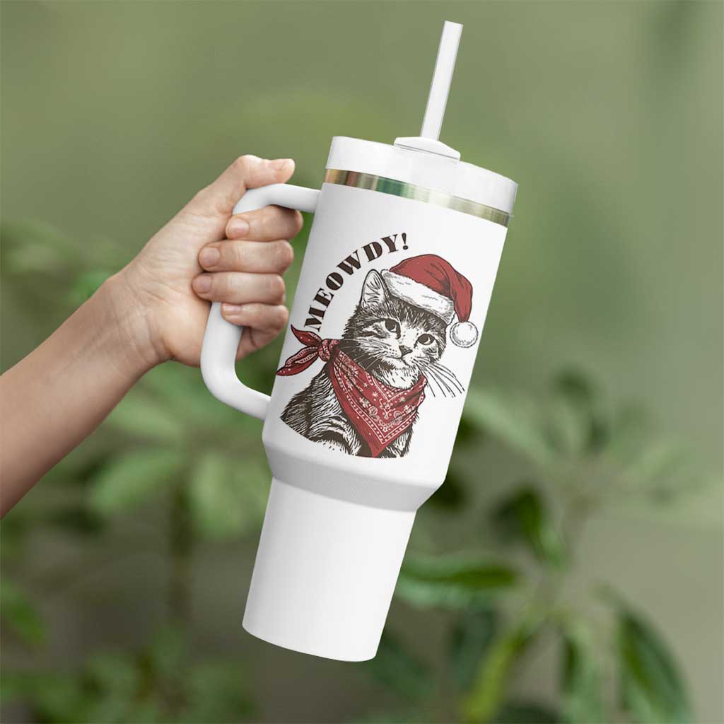 Cowboy Cat Christmas Tumbler With Handle Meowdy Western Rodeo - Wonder Print Shop