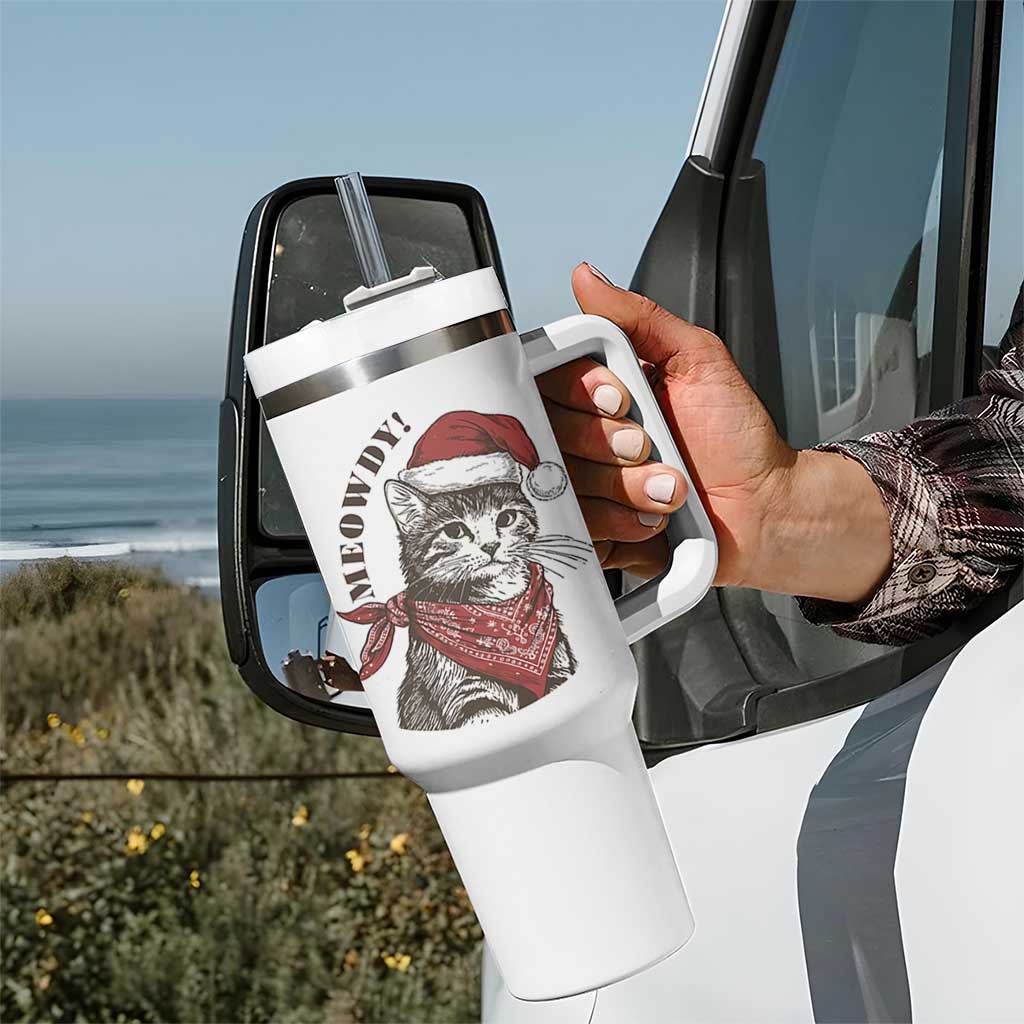 Cowboy Cat Christmas Tumbler With Handle Meowdy Western Rodeo - Wonder Print Shop