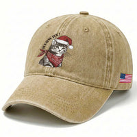 Cowboy Cat Christmas Washed Cotton Baseball Cap Meowdy Western Rodeo