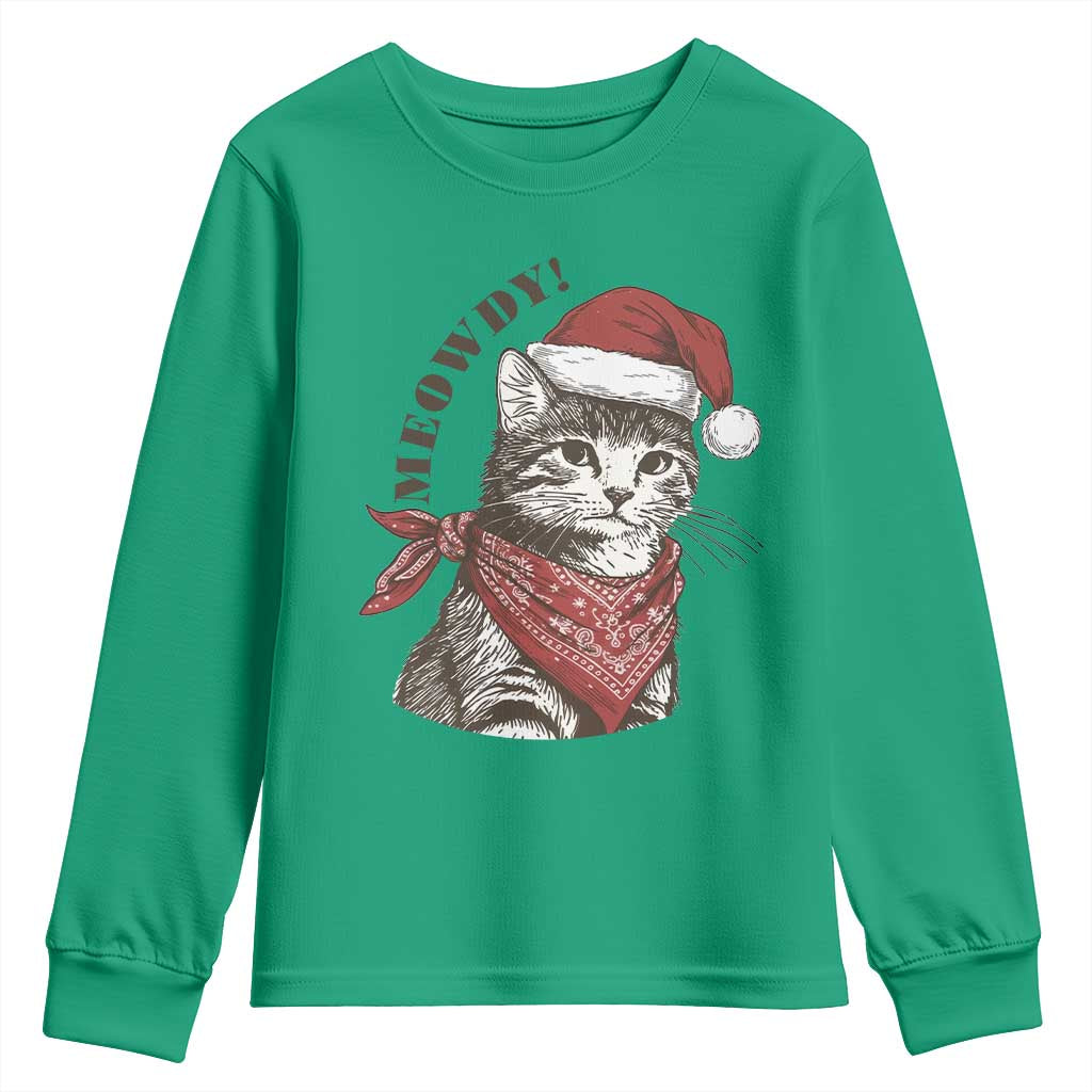 Cowboy Cat Christmas Youth Sweatshirt Meowdy Western Rodeo - Wonder Print Shop