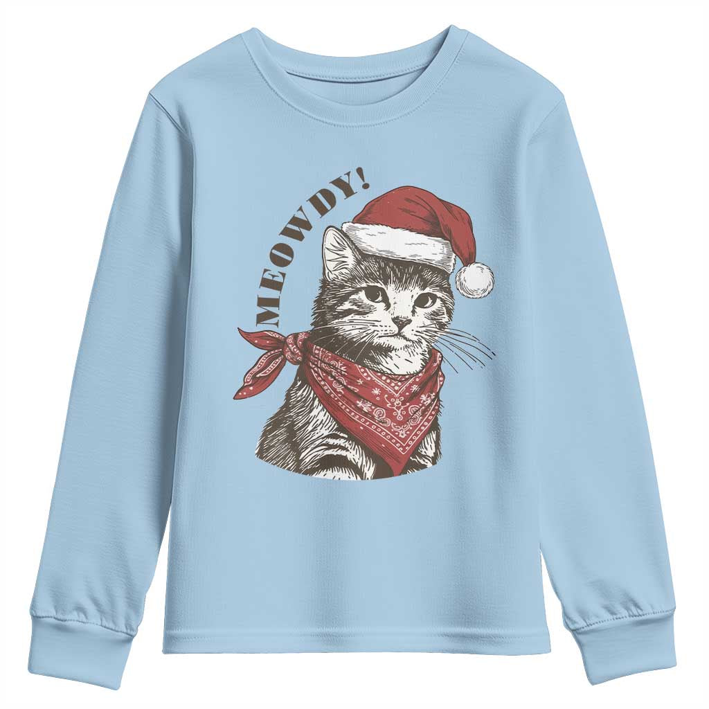 Cowboy Cat Christmas Youth Sweatshirt Meowdy Western Rodeo - Wonder Print Shop