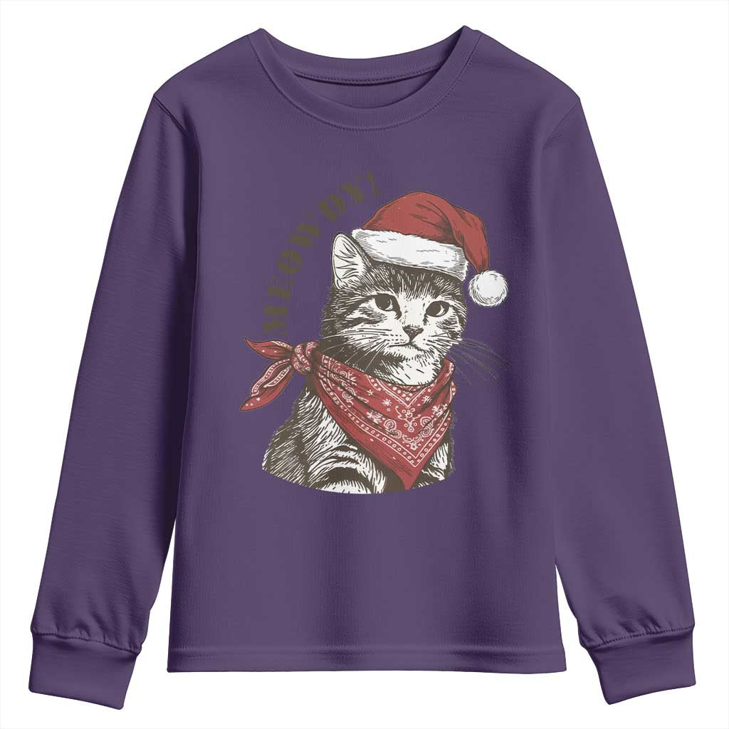 Cowboy Cat Christmas Youth Sweatshirt Meowdy Western Rodeo - Wonder Print Shop