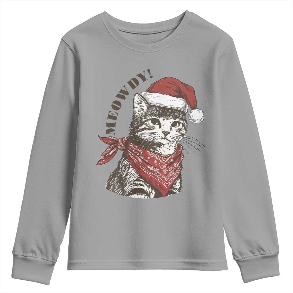 Cowboy Cat Christmas Youth Sweatshirt Meowdy Western Rodeo - Wonder Print Shop