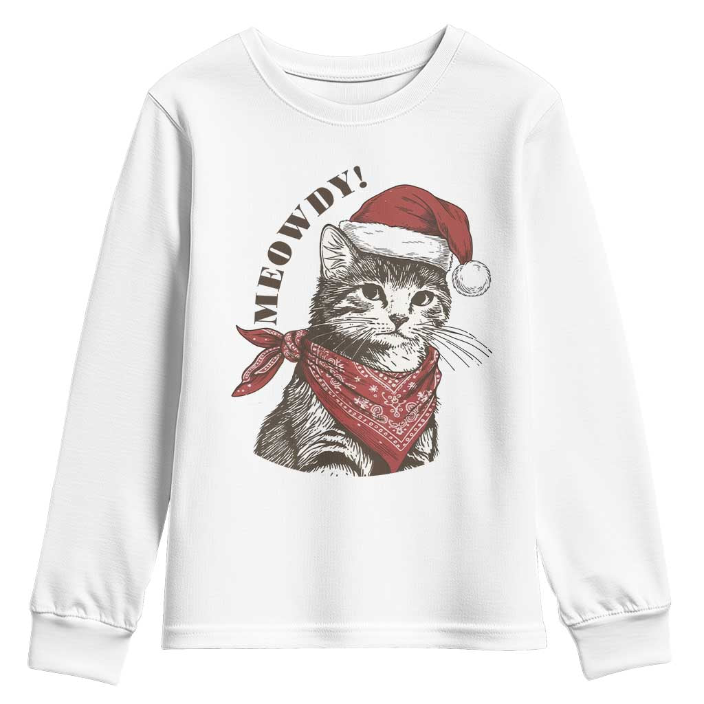 Cowboy Cat Christmas Youth Sweatshirt Meowdy Western Rodeo - Wonder Print Shop