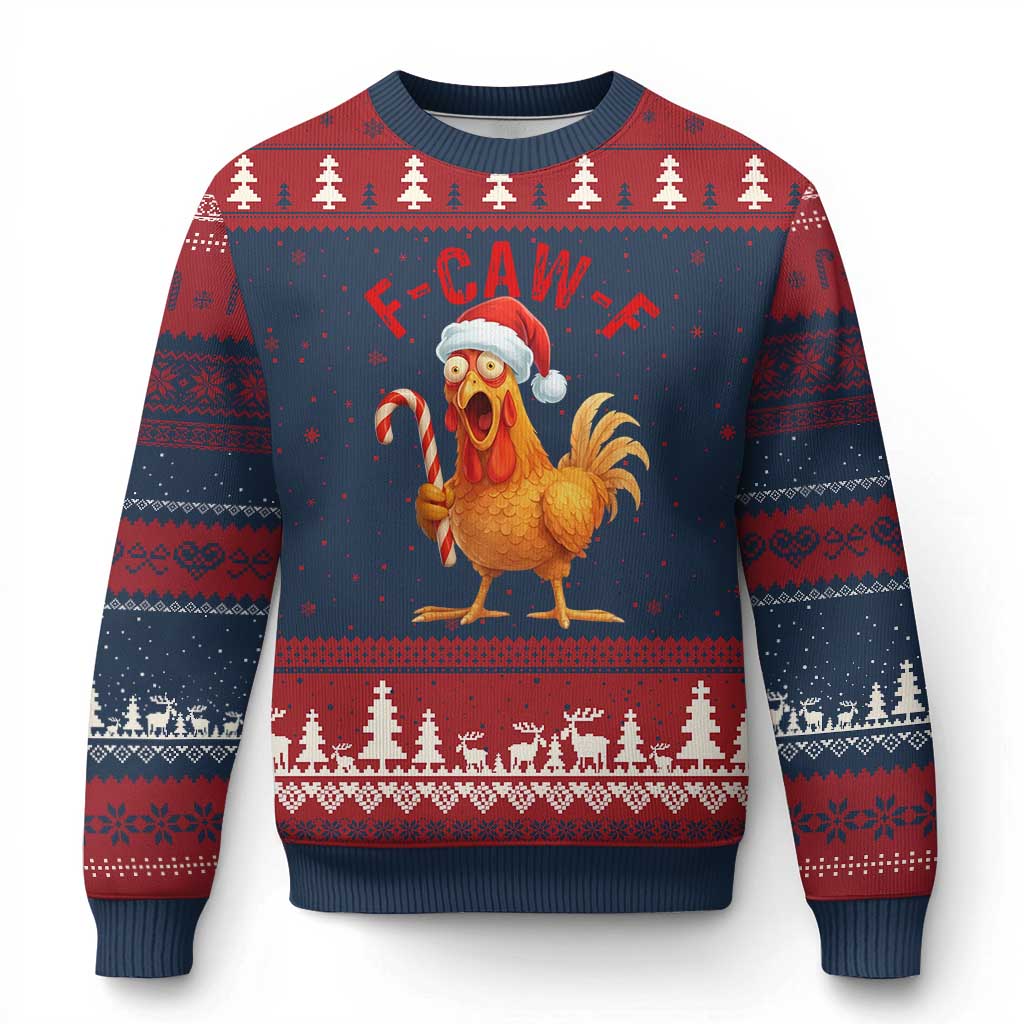Xmas F Caw F Ugly Christmas Sweater Funny Chicken Meme - Wonder Print Shop