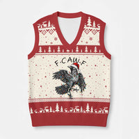 Xmas F Caw F V-Neck Knit Sweater Vest Funny Black Crow Meme - Wonder Print Shop