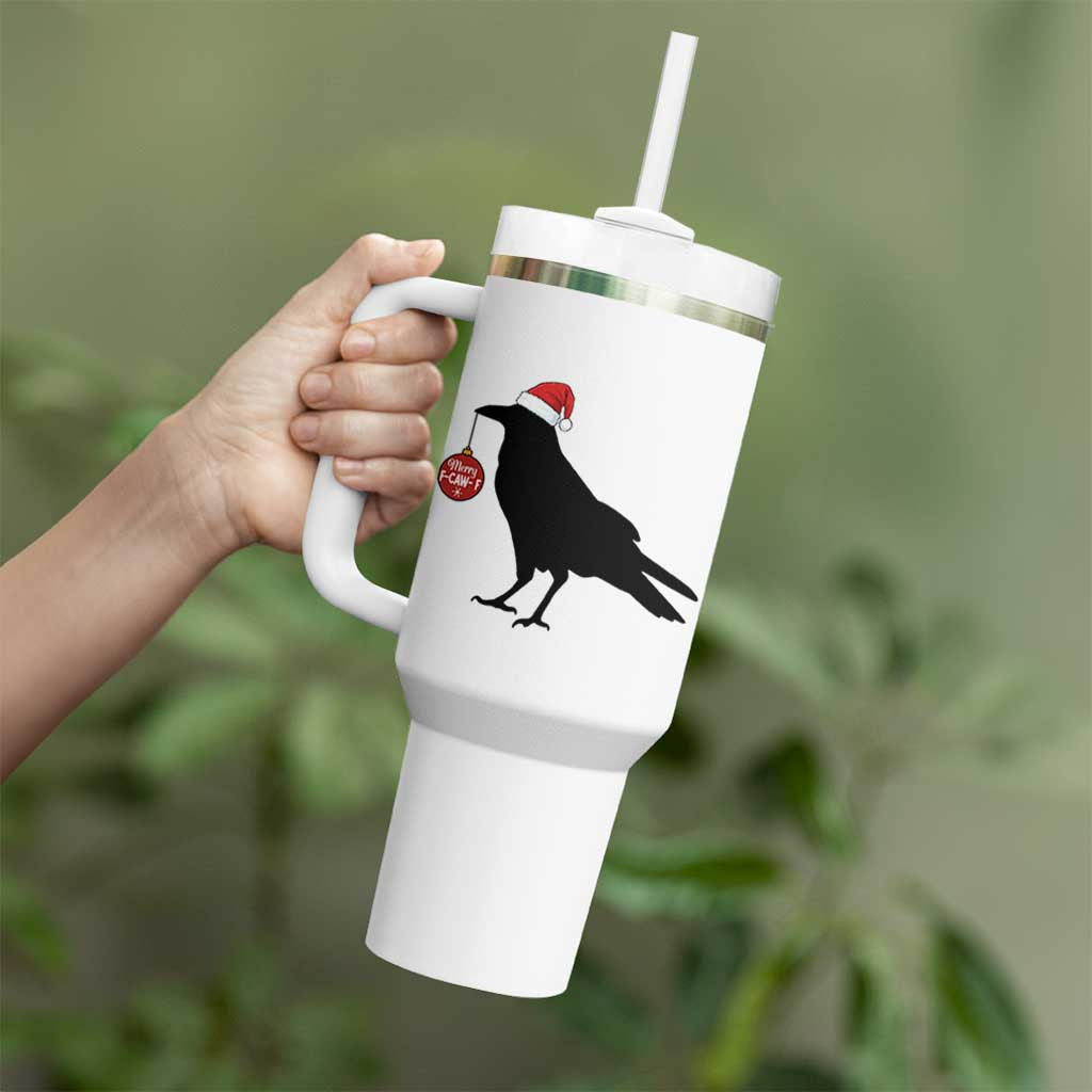 Christmas F Caw F Tumbler With Handle Funny Black Crow Merry Xmas - Wonder Print Shop