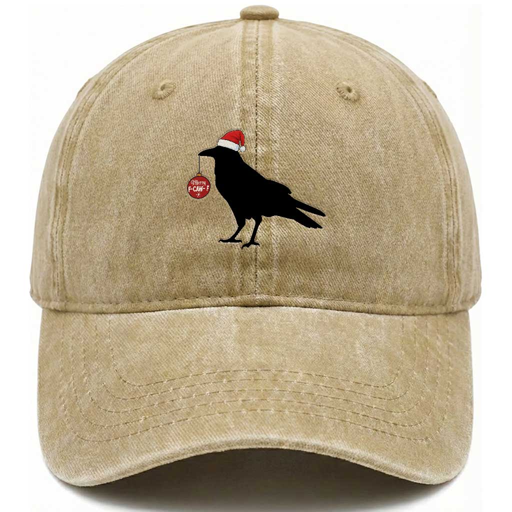 Christmas F Caw F Washed Cotton Baseball Cap Funny Black Crow Merry Xmas