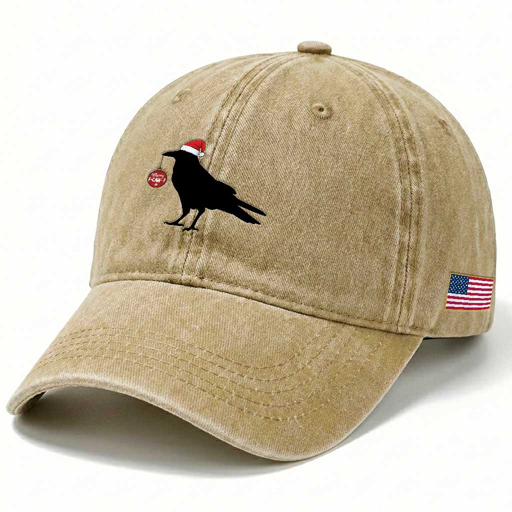 Christmas F Caw F Washed Cotton Baseball Cap Funny Black Crow Merry Xmas