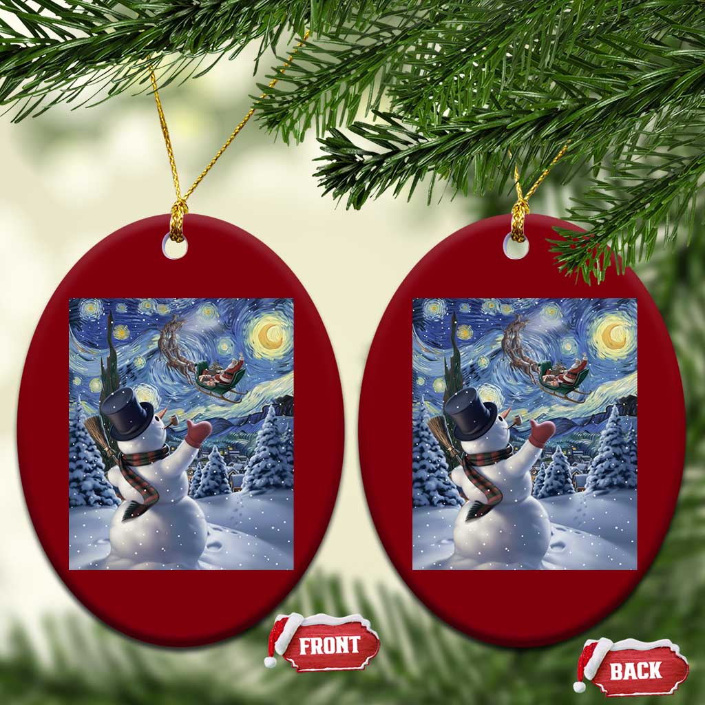 Christmas Snowman Starry Night Ceramic Ornament - Wonder Print Shop