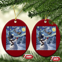 Christmas Snowman Starry Night Ceramic Ornament - Wonder Print Shop