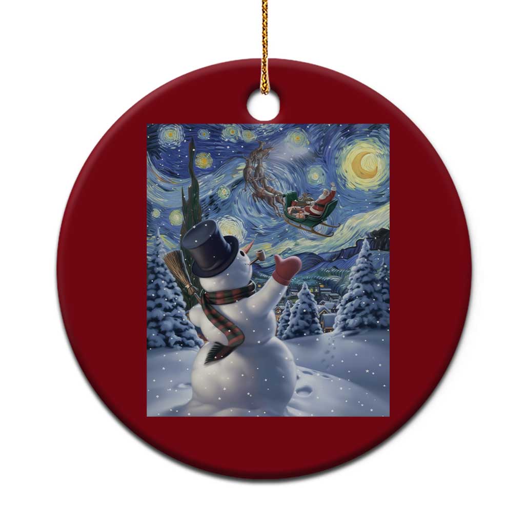 Christmas Snowman Starry Night Ceramic Ornament - Wonder Print Shop