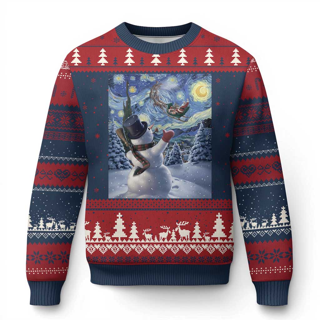 Xmas Snowman Starry Night Ugly Christmas Sweater - Wonder Print Shop