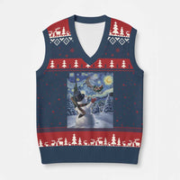 Xmas Snowman Starry Night V-Neck Knit Sweater Vest - Wonder Print Shop