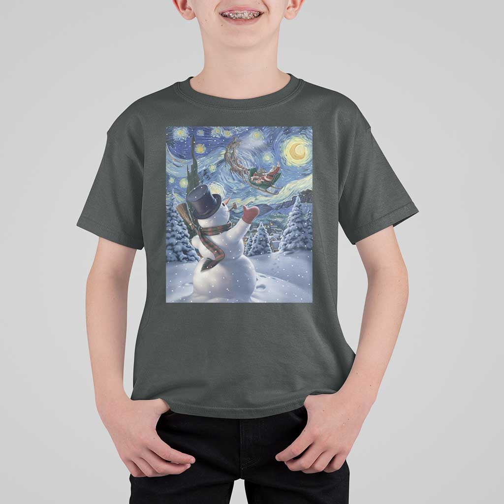 Christmas Snowman Starry Night T Shirt For Kid - Wonder Print Shop