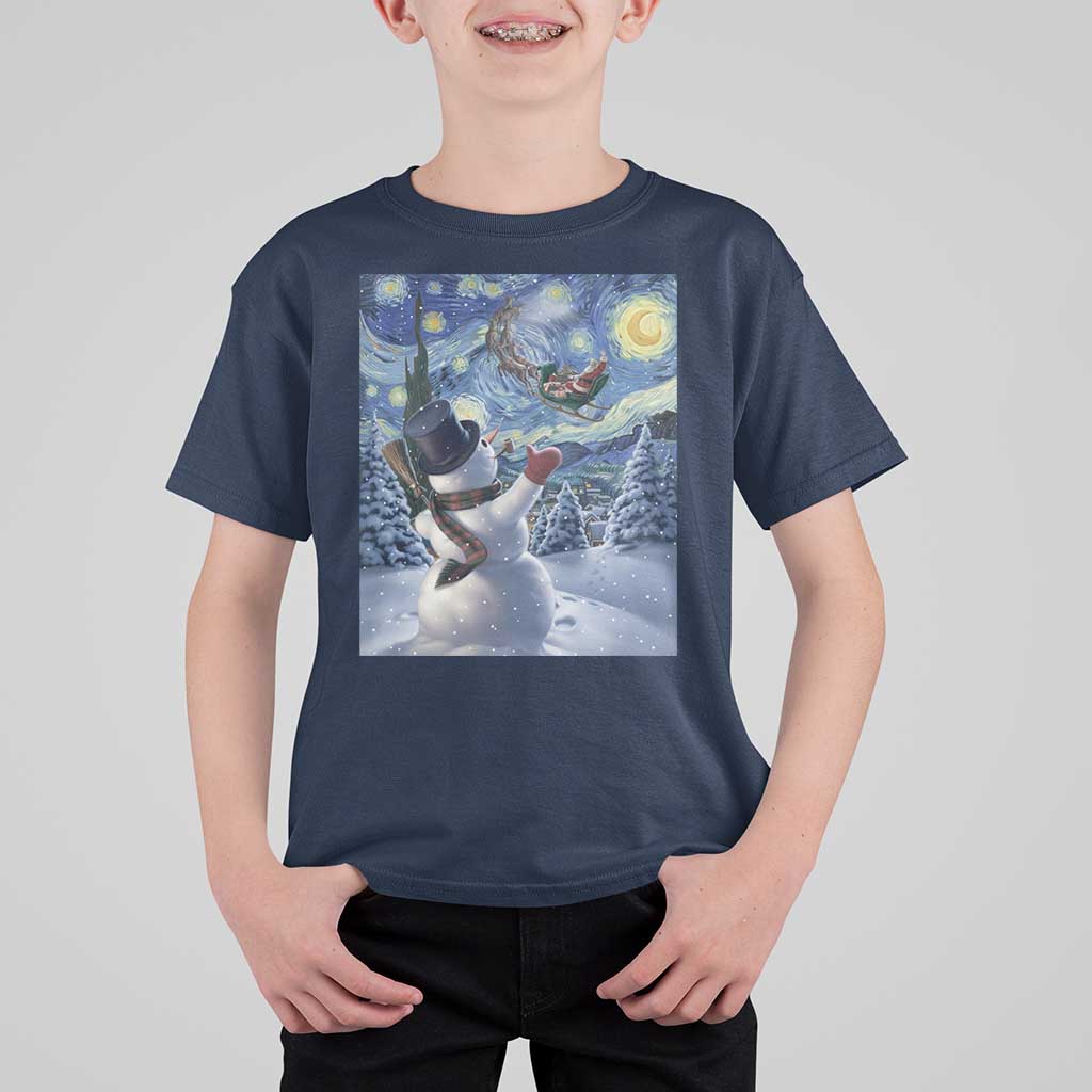 Christmas Snowman Starry Night T Shirt For Kid - Wonder Print Shop