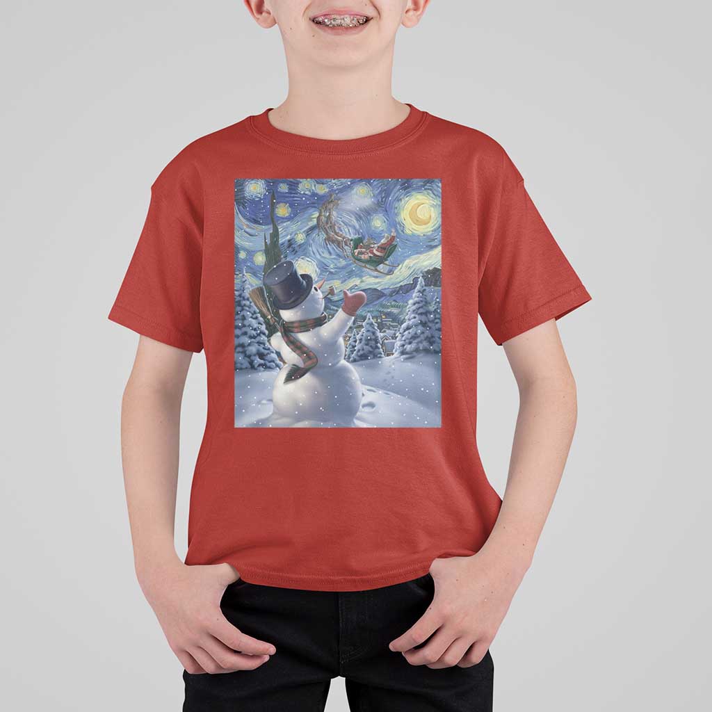 Christmas Snowman Starry Night T Shirt For Kid - Wonder Print Shop