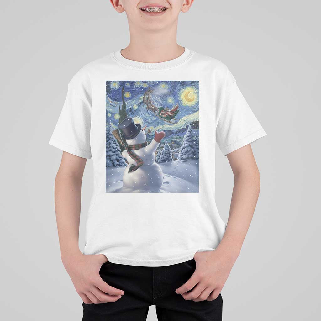 Christmas Snowman Starry Night T Shirt For Kid - Wonder Print Shop