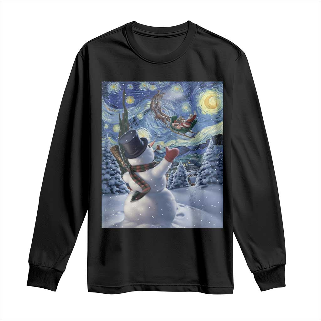 Christmas Snowman Starry Night Long Sleeve Shirt - Wonder Print Shop