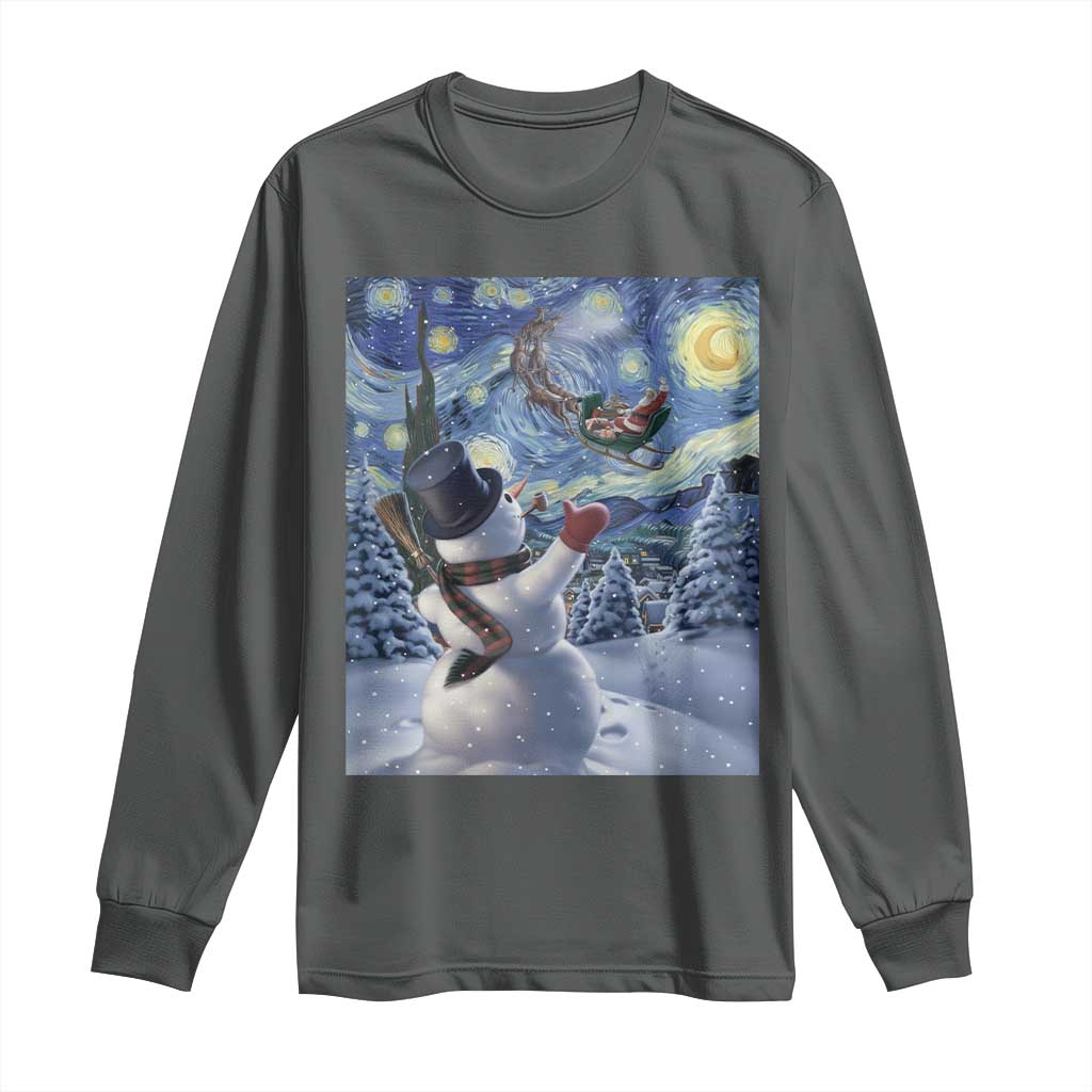 Christmas Snowman Starry Night Long Sleeve Shirt - Wonder Print Shop