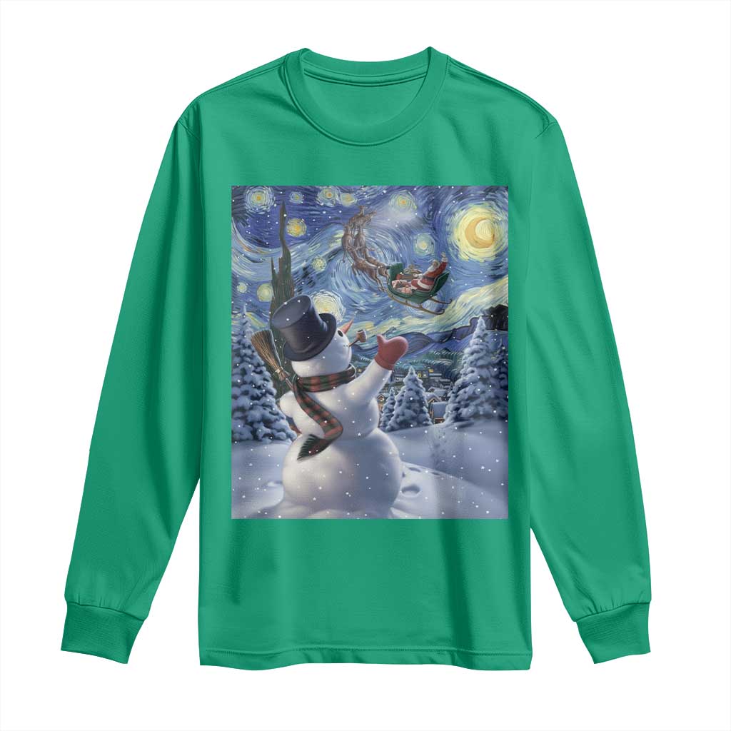 Christmas Snowman Starry Night Long Sleeve Shirt - Wonder Print Shop