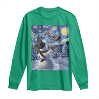 Christmas Snowman Starry Night Long Sleeve Shirt - Wonder Print Shop