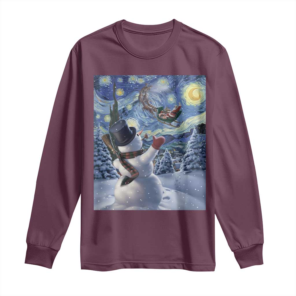 Christmas Snowman Starry Night Long Sleeve Shirt - Wonder Print Shop