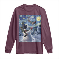 Christmas Snowman Starry Night Long Sleeve Shirt - Wonder Print Shop