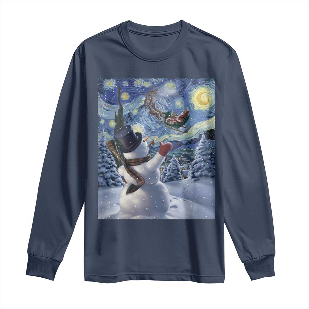 Christmas Snowman Starry Night Long Sleeve Shirt - Wonder Print Shop