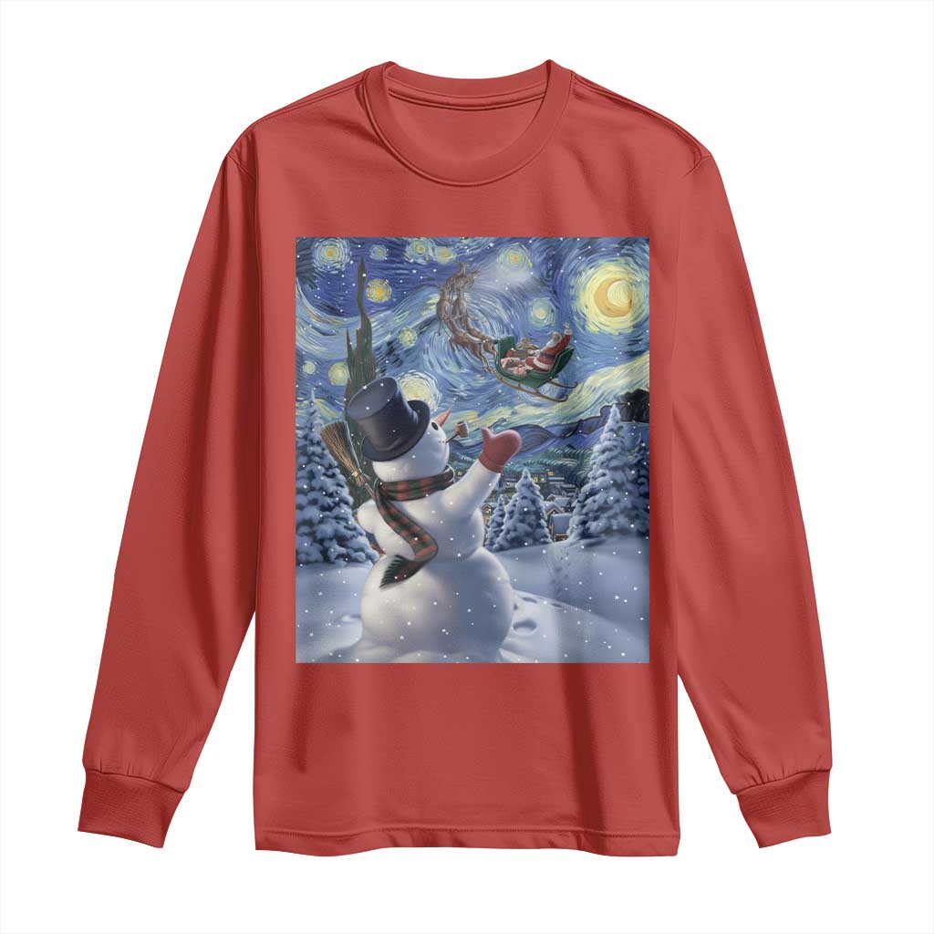 Christmas Snowman Starry Night Long Sleeve Shirt - Wonder Print Shop