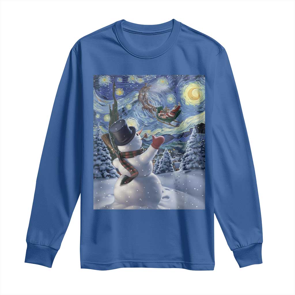 Christmas Snowman Starry Night Long Sleeve Shirt - Wonder Print Shop