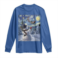 Christmas Snowman Starry Night Long Sleeve Shirt - Wonder Print Shop