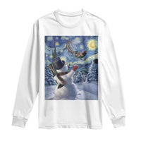 Christmas Snowman Starry Night Long Sleeve Shirt - Wonder Print Shop