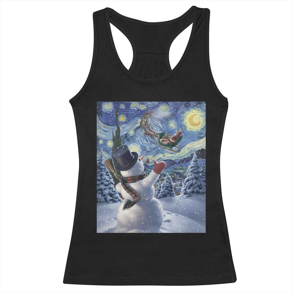 Christmas Snowman Starry Night Racerback Tank Top - Wonder Print Shop